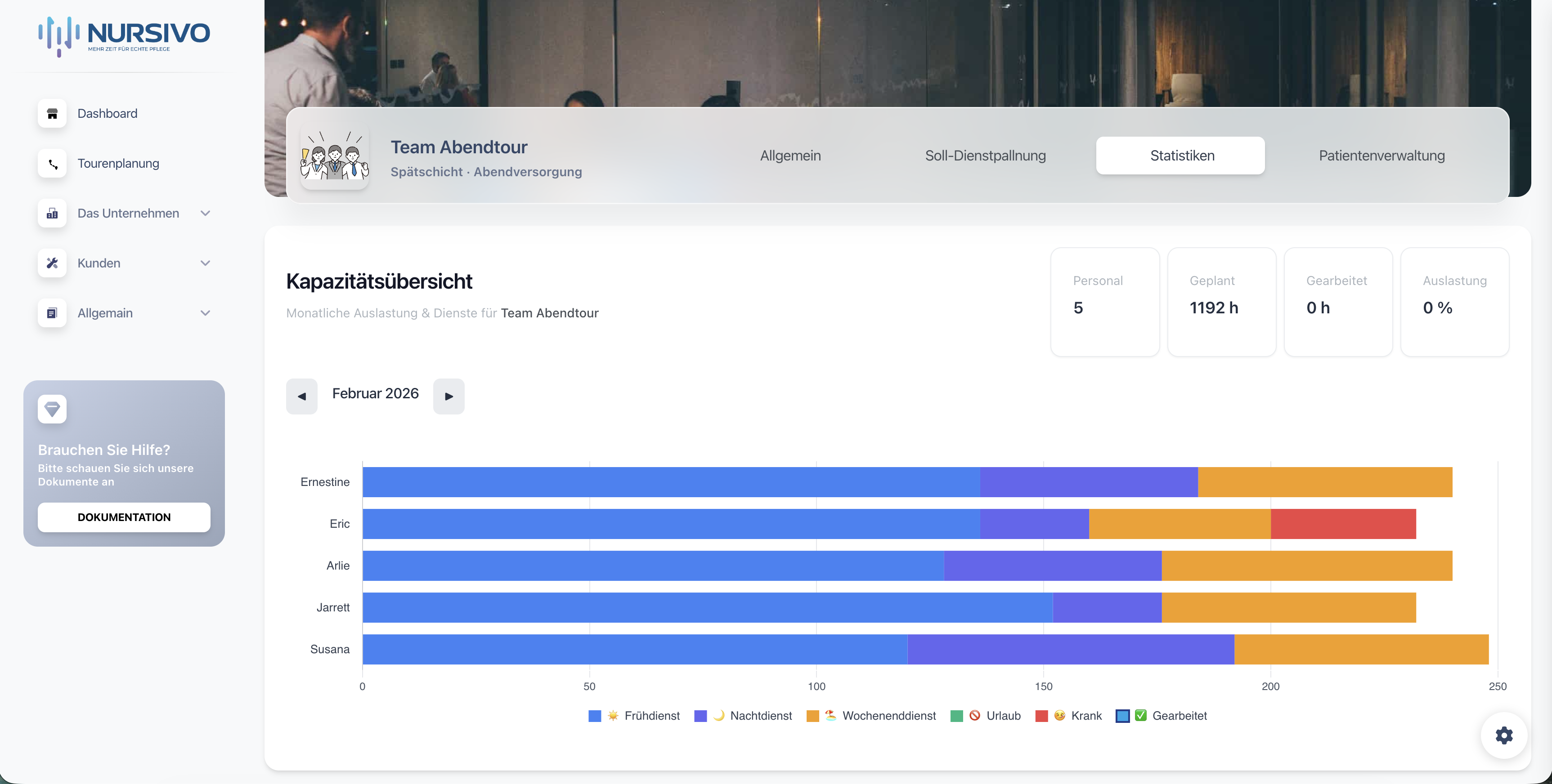 Organisatorische Funktionen und Teamstatistik auf Desktop