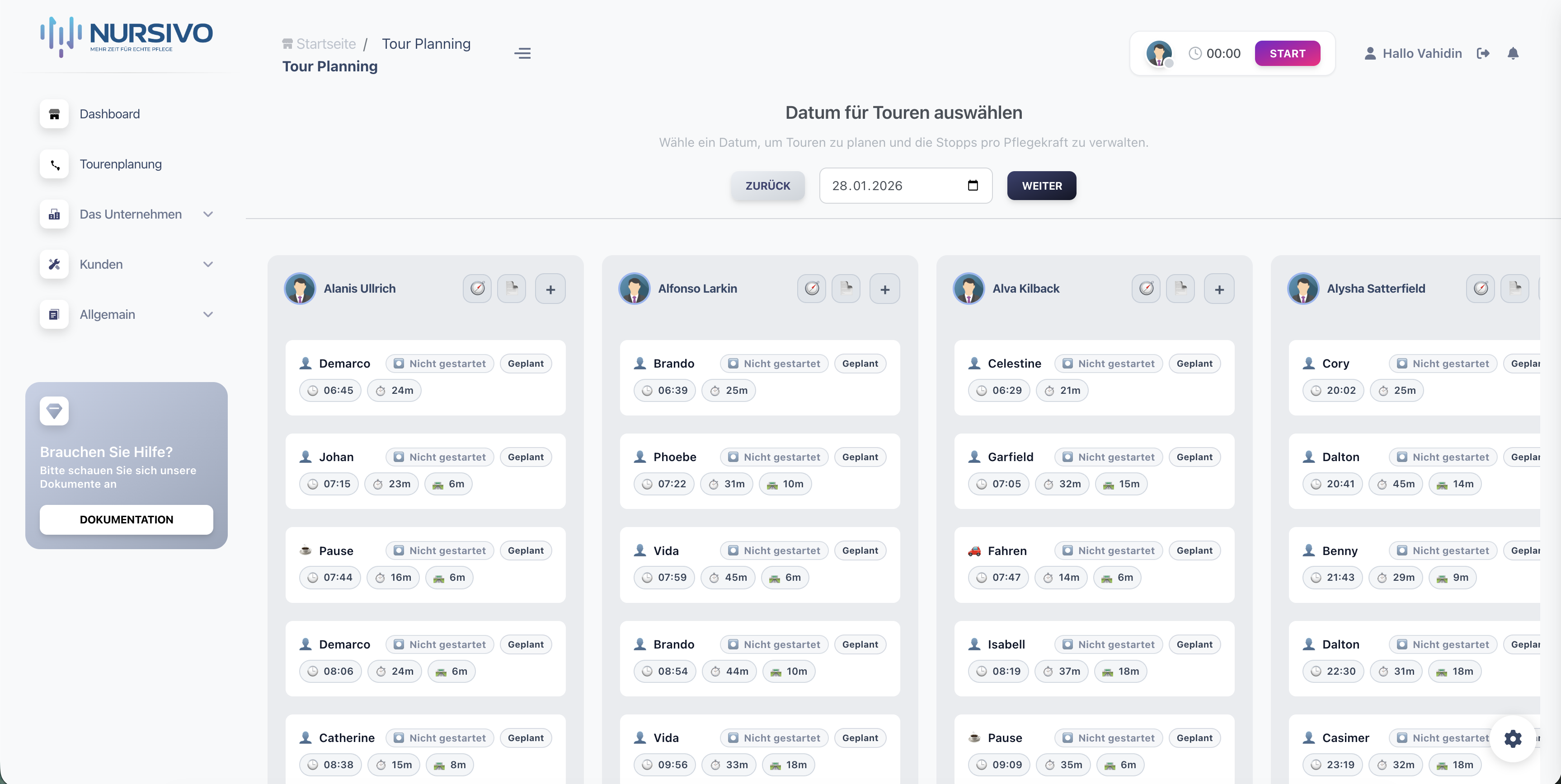 Mitarbeiter- und Tourenplanung in Nursivo auf Desktop