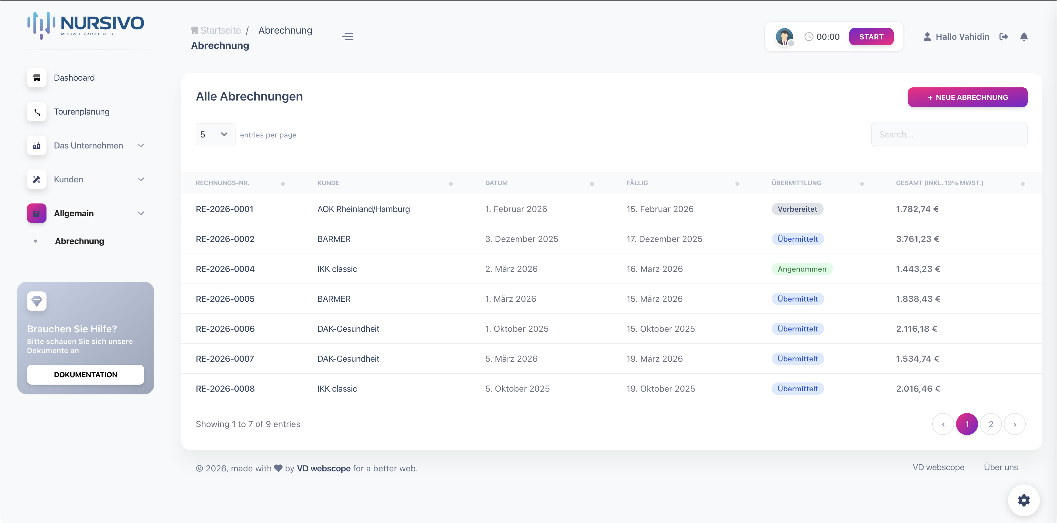 Digitale Abrechnung in Nursivo mit Übermittlung an Krankenkassen